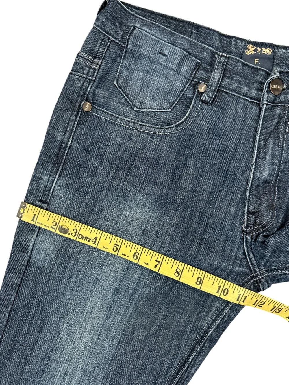 FUSAI Straight Leg Jeans 32x32 Dark Wash Embroidered Pocket Y2K Denim Fits 30x30